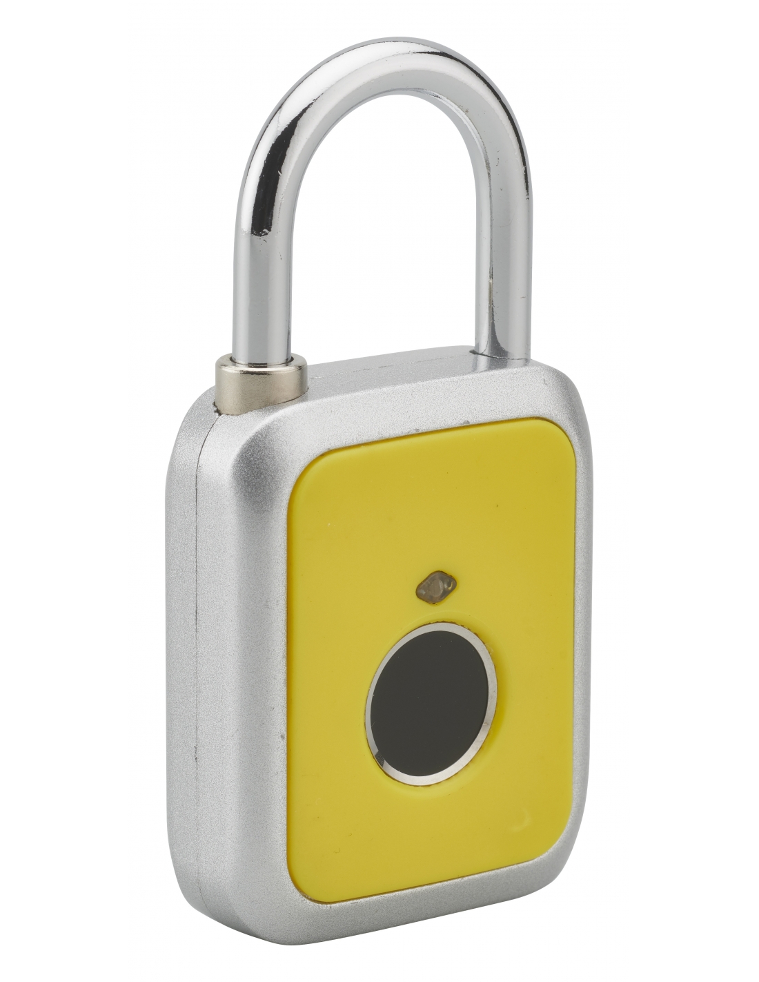 foto del prodotto lucchetto biometrico a impronta digitale, da esterno, arco in acciaio, 45mm, giallo thirard