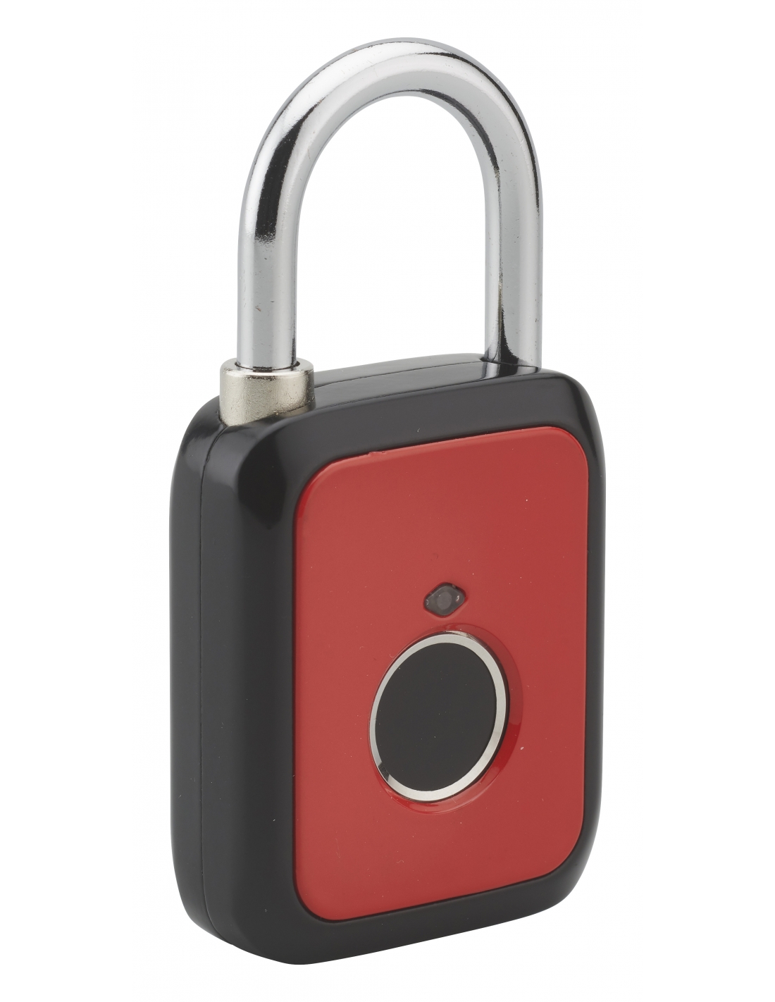 foto del prodotto lucchetto biometrico a impronta digitale, da esterno, arco in acciaio, 45mm, rosso thirard
