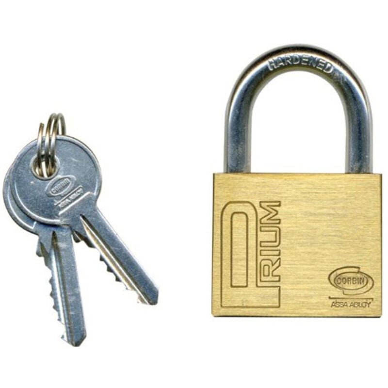 foto del prodotto lucchetto catenaccio mm 25 gancio arco lungo con 2 chiavi corpo ottone - - corbin