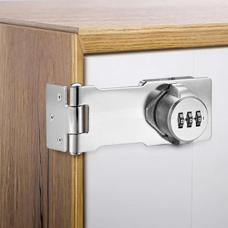 foto del prodotto lucchetto con combinazione a 3 cifre, serratura per porta di armadietti in metallo con viti per piccole ante di armadietti, porte di fienili, garage