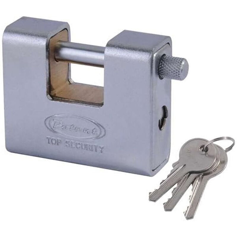 foto del prodotto lucchetto corazzato antiscasso serrande ottone massiccio 80mm 3 chiavi