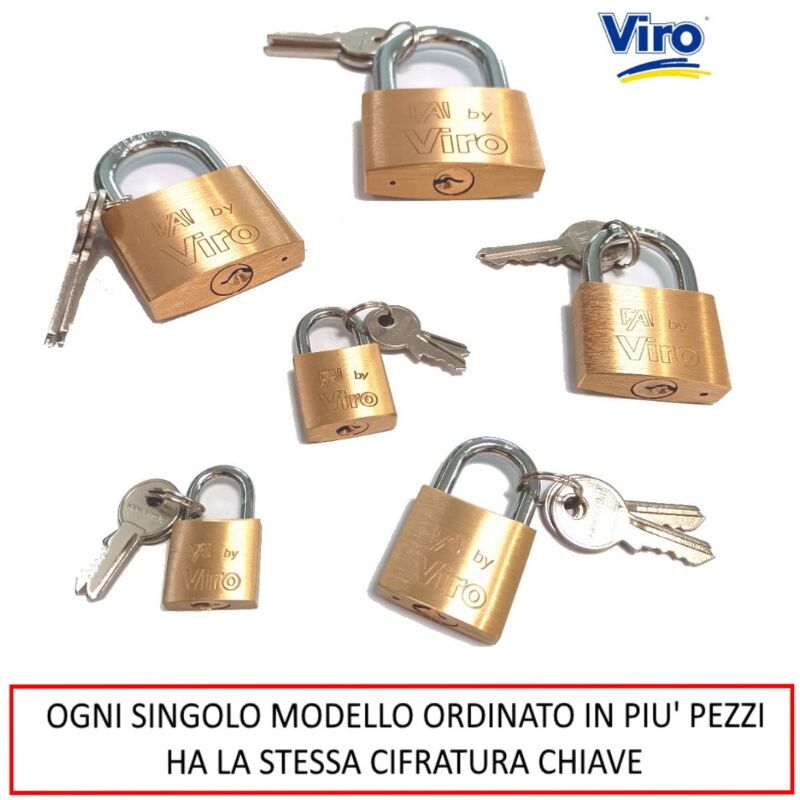 foto del prodotto lucchetto fai by viro con stessa cifratura di chiave misure corpo 40 mm x 33 mm - luce arco 23 mm x 22 mm
