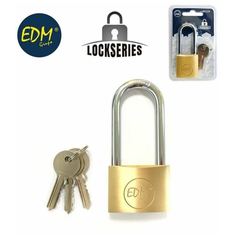 foto del prodotto lucchetto in ottone ad arco lungo 30x60mm edm blister