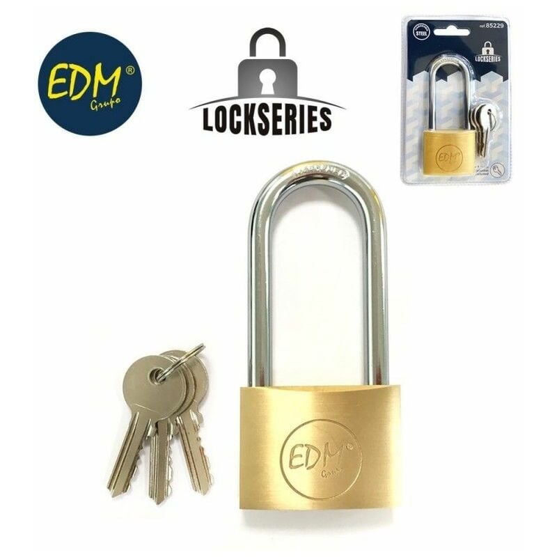 foto del prodotto lucchetto in ottone ad arco lungo 40x65mm edm blister