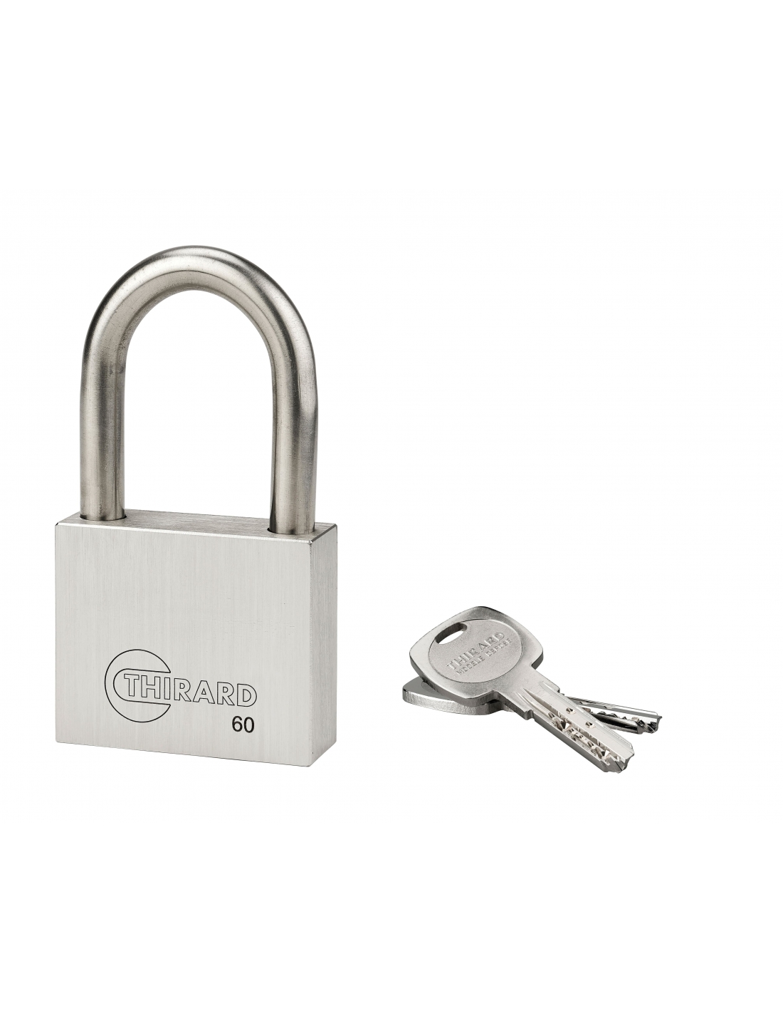 foto del prodotto lucchetto inox transit 2 60mm, arco acciaio inox, 2 chiavi reversibili thirard