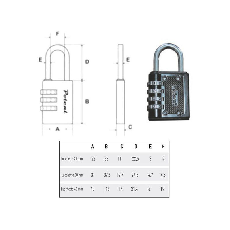 foto del prodotto lucchetto lega mm 30 combinazione potent