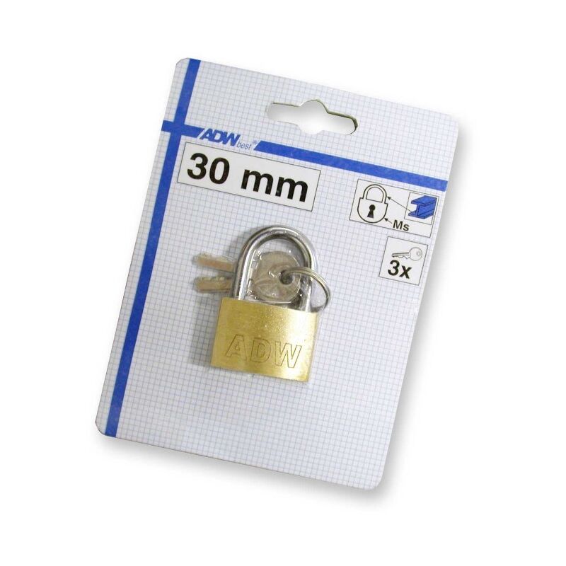 foto del prodotto lucchetto ottonato 30mm 3 chiavi set 5 pezzi masidef