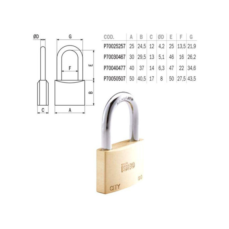 foto del prodotto lucchetto ottone mm 30 arco medio ka city iseo