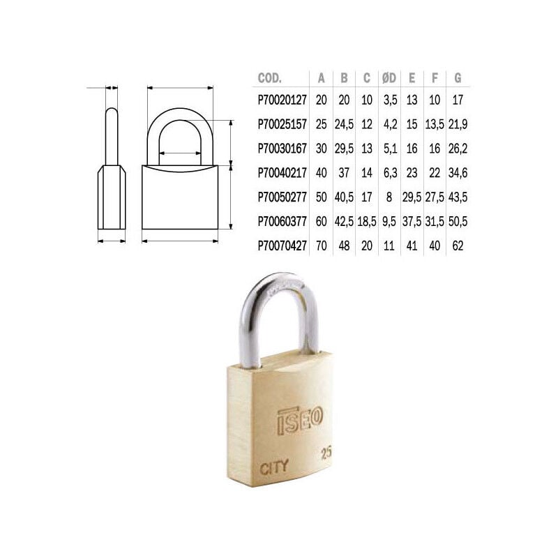foto del prodotto lucchetto ottone mm 70 ka city iseo