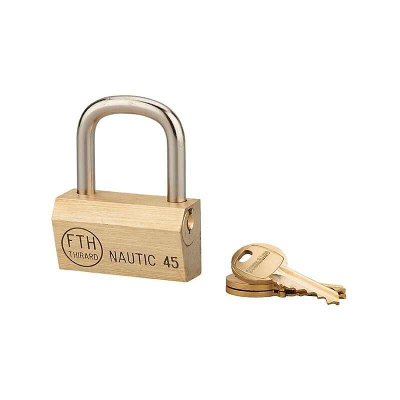 foto del prodotto lucchetto ottone nautic 45mm, 3 chiavi, anticorrosione, waterproof, arco acciaio temprato - thirard
