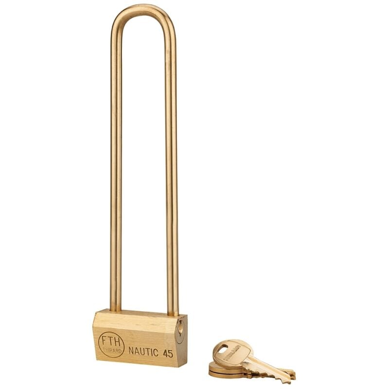 foto del prodotto lucchetto ottone nautic 45mm, 3 chiavi, anticorrosione, waterproof, uso esterno arco alto 150mm in ottone - thirard
