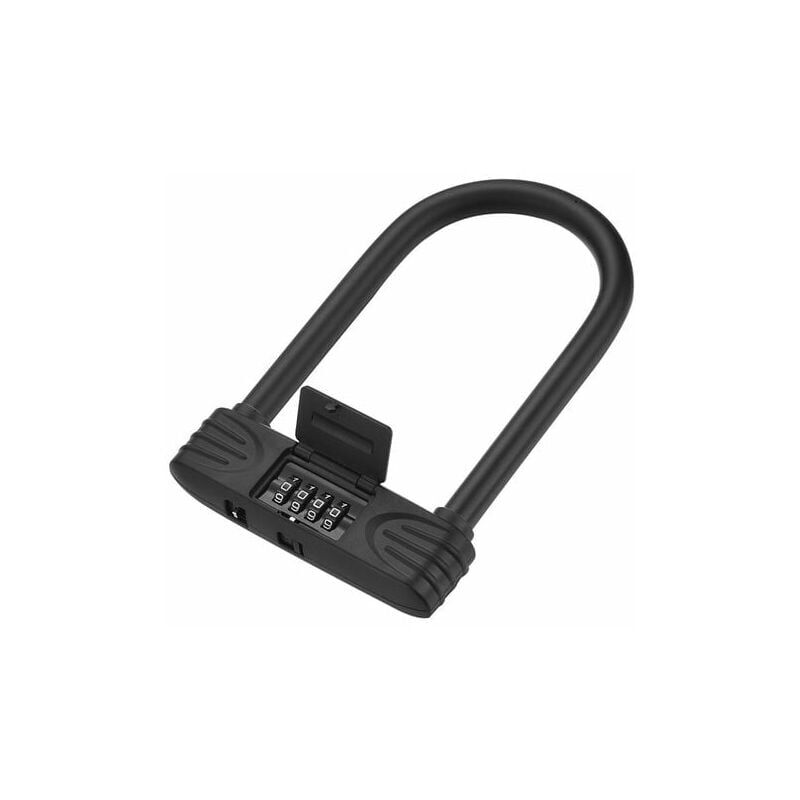 foto del prodotto lucchetto per bicicletta a forma di u, lucchetto per bicicletta con combinazione a 4 cifre, lucchetto con combinazione reimpostabile per