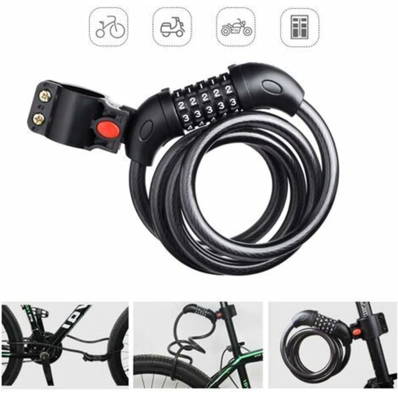 foto del prodotto lucchetto per bicicletta, lucchetto antifurto per bicicletta, codice regolabile intelligente a 5 cifre, catena per bicicletta, lucchetto antifurto