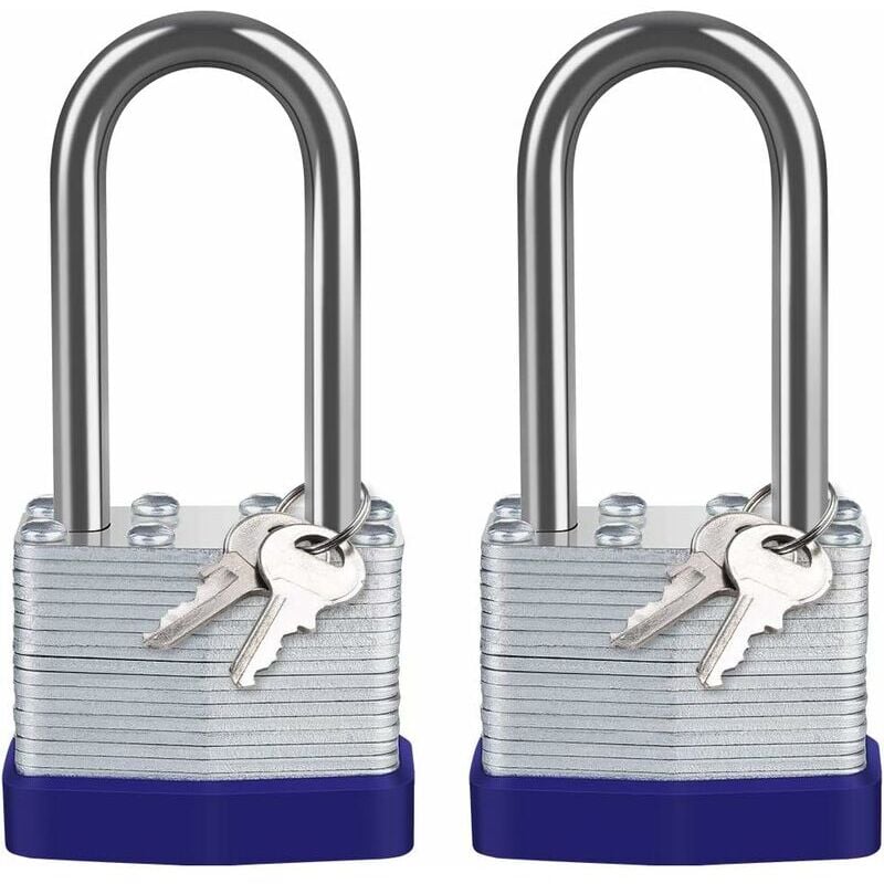 foto del prodotto lucchetto per esterni in acciaio laminato da 40 mm, 2 confezioni 4 chiavi lucchetto impermeabile ad altissima sicurezza, lungo arco in acciaio,