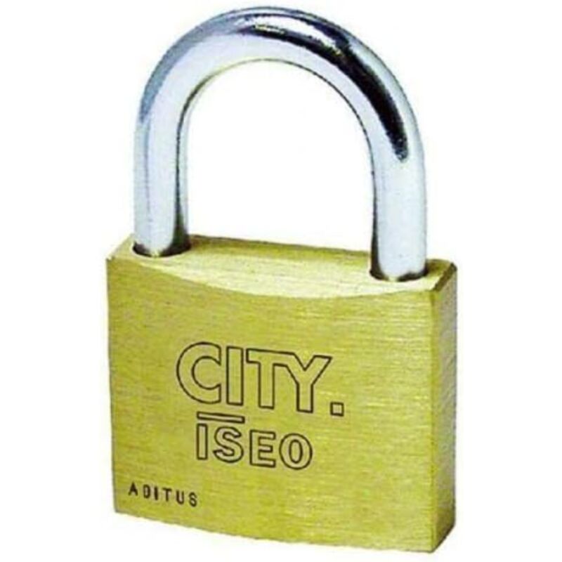foto del prodotto lucchetto rettangolare in ottone con arco in acciaio cromato, resistente e adatto a diversi utilizzi 30 mm cifratura unica