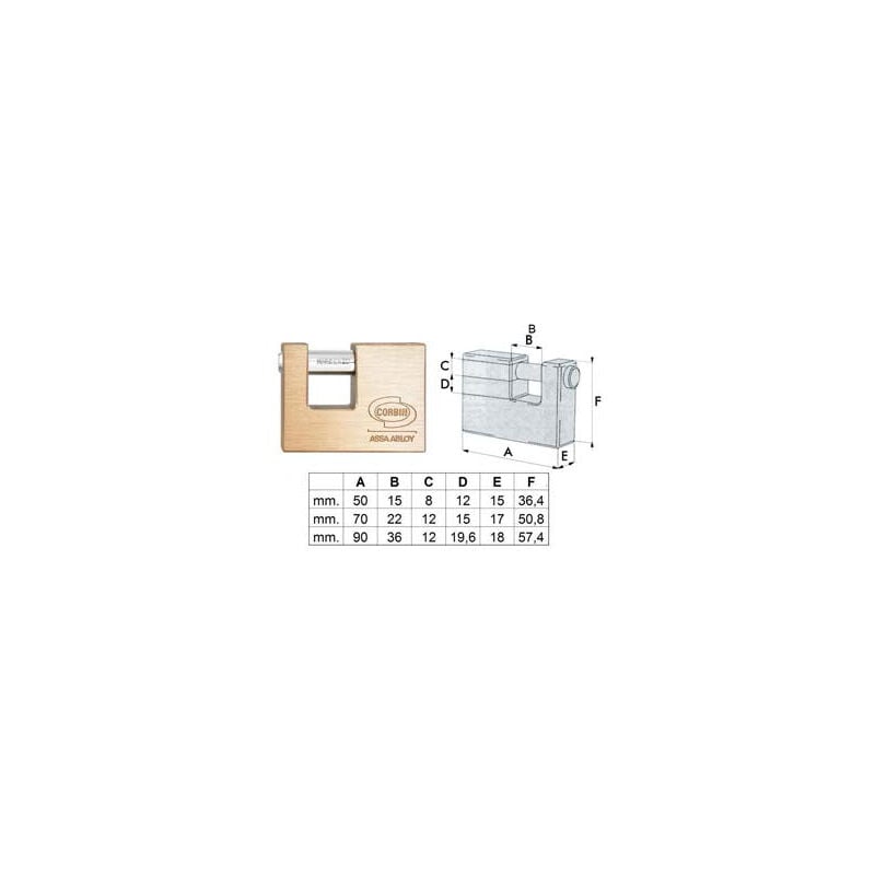 foto del prodotto lucchetto rettangolare in ottone pl311 mm.50 pl3115000 