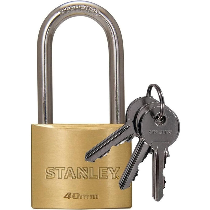 foto del prodotto lucchetto sicurezza arco lungo in acciaio cementato da 40mm con 3 chiavi stanley