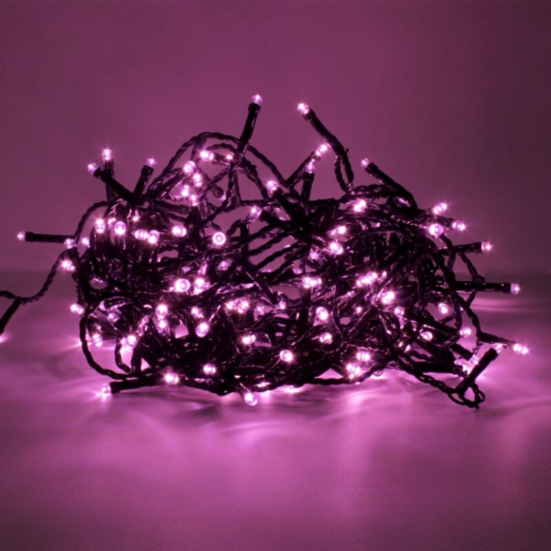 foto del prodotto luccika home stringa catena 9 mt serie da 180 luci per albero di natale a led rosa 31v cavo verde con 8 giochi di luce e memoria ip44 per uso esterno