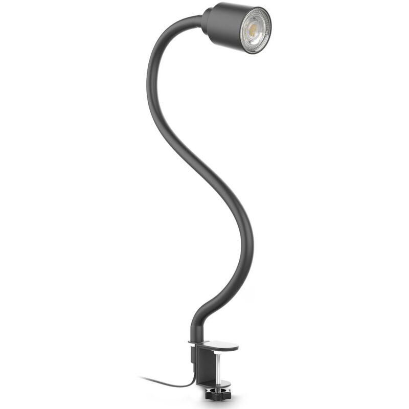 foto del prodotto luce a led a morsetto incl. 5w gu10 illuminante i bianco caldo i collo d oca flessibile i girevole i girevole i girevole i interruttore a levetta i
