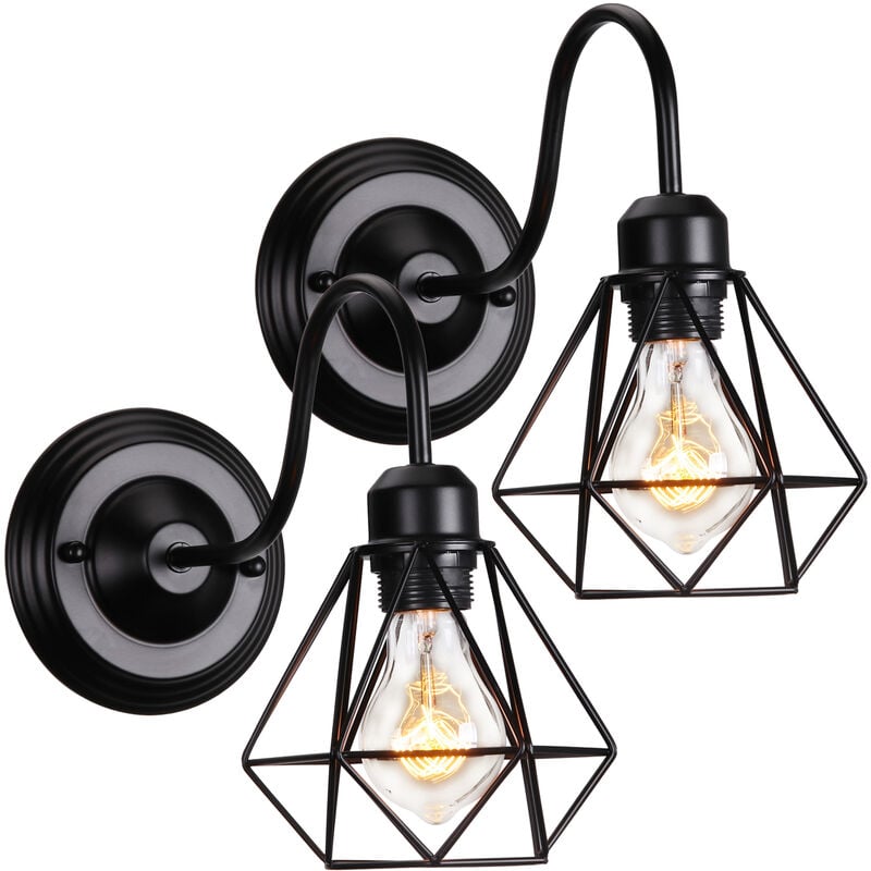 foto del prodotto luce a muro interno design gabbia diamant retr vintage illuminazione e27 per soggiorno camera da letto scale nero 2 pezzi