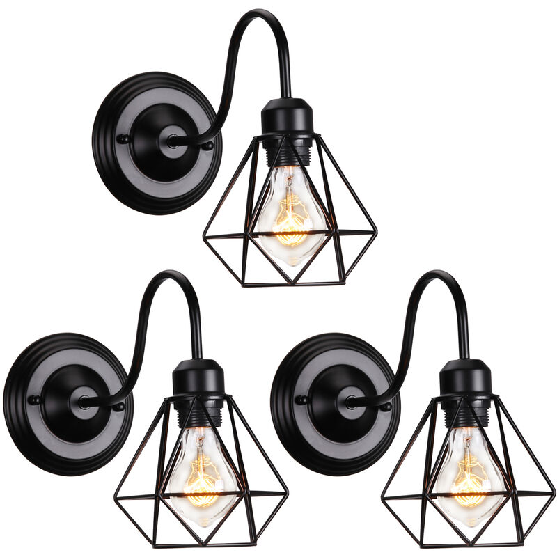 foto del prodotto luce a muro interno design gabbia diamant retr vintage illuminazione e27 per soggiorno camera da letto scale nero 3 pezzi