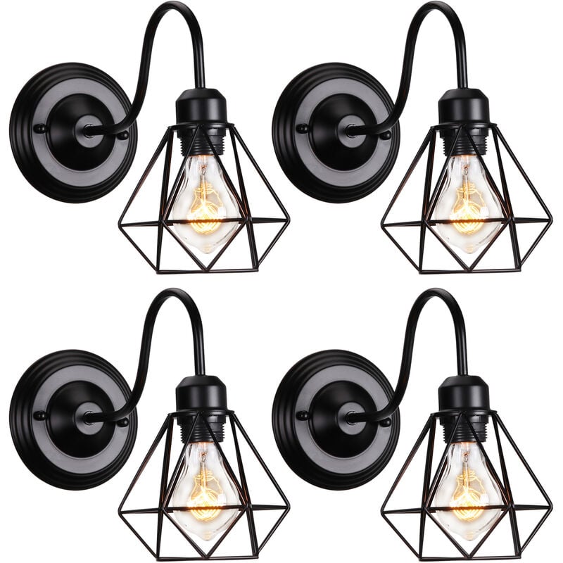 foto del prodotto luce a muro interno design gabbia diamant retr vintage illuminazione e27 per soggiorno camera da letto scale nero 4 pezzi