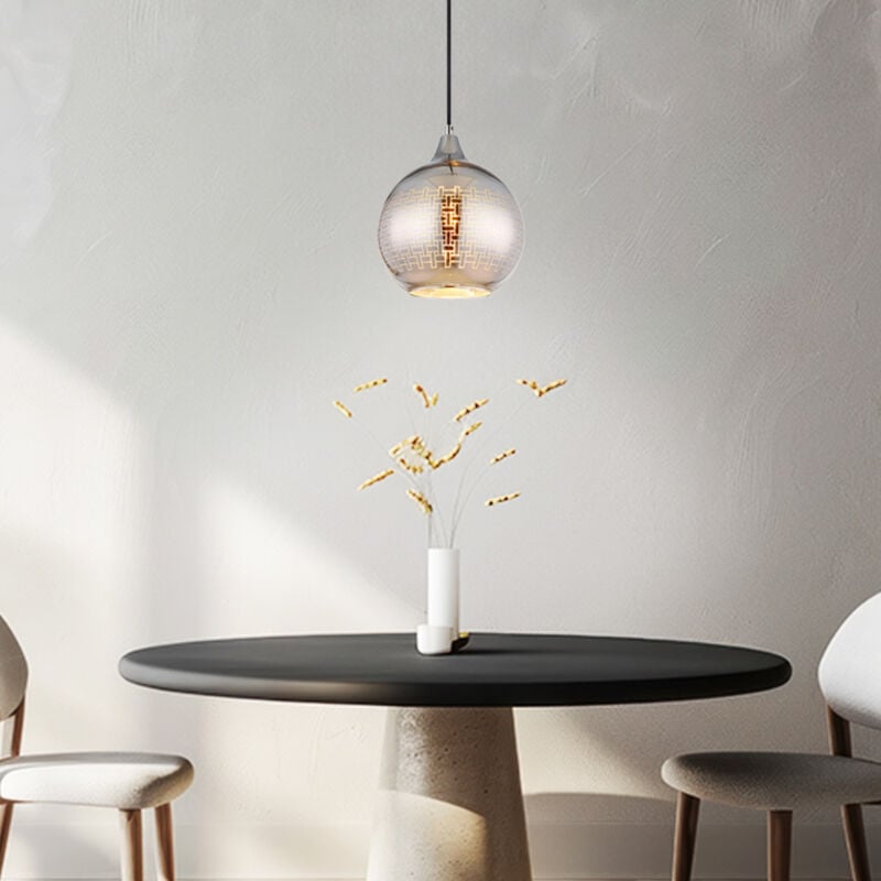 foto del prodotto luce a sospensione in vetro fantasia sala da pranzo luce a sfera sospesa cromo bianco, metallo, attacco e27, dxh 25x131 cm
