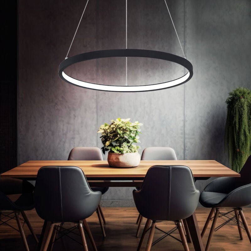 foto del prodotto luce a sospensione luce a sospensione ad anello rotonda led lampade da soggiorno a sospensione moderne, in metallo nero opaco, 1x led 19w 800lm