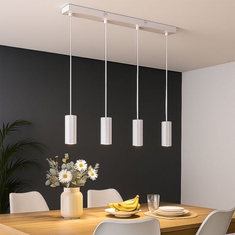 foto del prodotto luce a sospensione luce a sospensione per tavolo da pranzo 4 fiamme luce a soffitto bianca a sospensione, metallo alluminio, 4x prese gu10, lxlxh