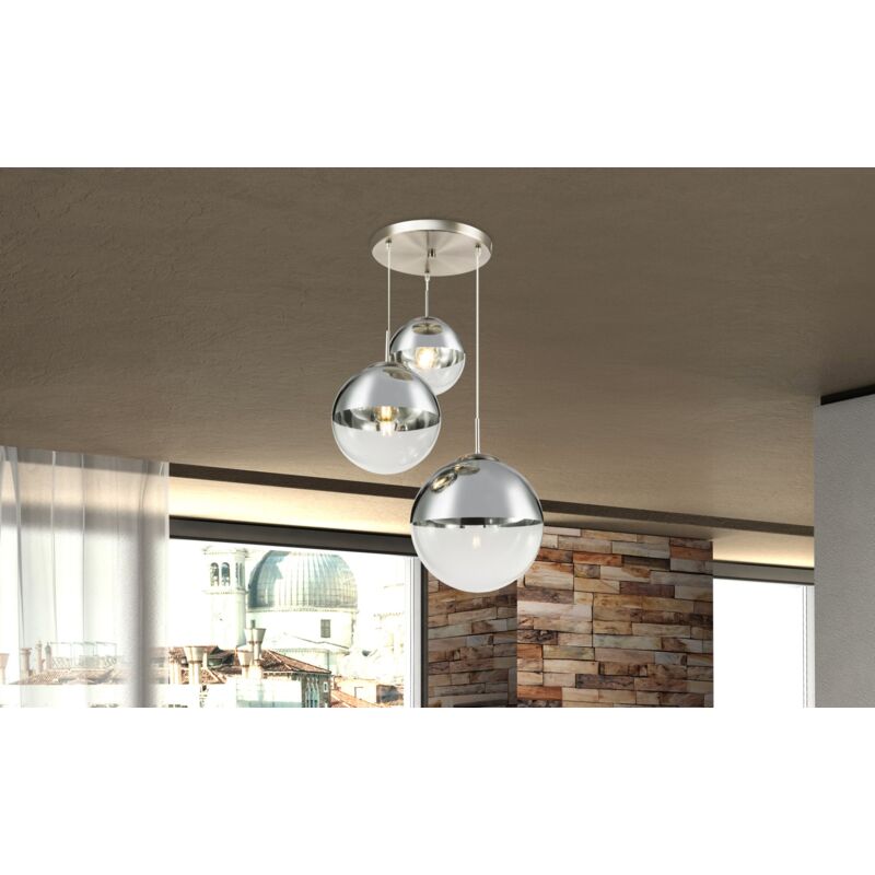 foto del prodotto luce a sospensione metallo nichel satinato, 3 x e27