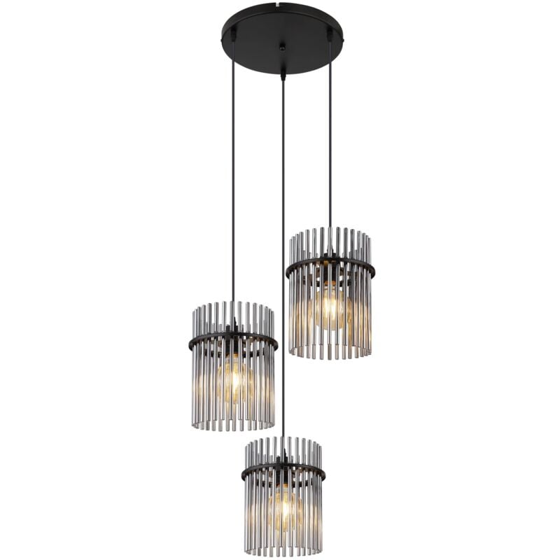 foto del prodotto luce a sospensione nero e cromo con pendenti fumo 47 cm