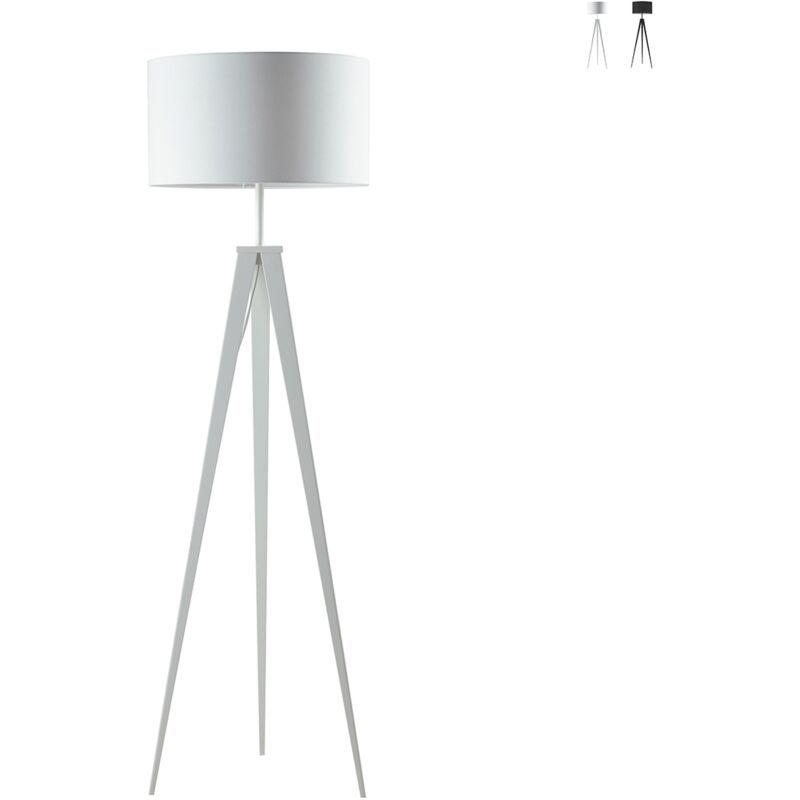 foto del prodotto luce ambiante design - piantana tre piedi ibis in metallo con paralume in tessuto bianco'