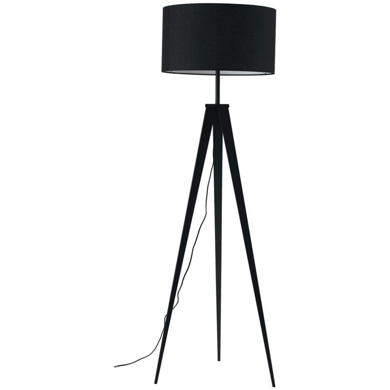 foto del prodotto luce ambiante design - piantana tre piedi ibis in metallo con paralume in tessuto nero'