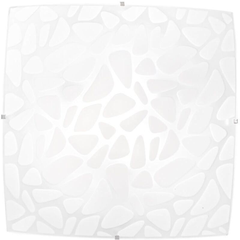 foto del prodotto luce ambiente e design plafoniera island in vetro con decoro sassi e ganci cromo 50 cm. 