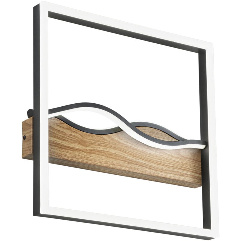 foto del prodotto luce ambiente e design - plafoniera led hawaii quadrata in metallo bianco con base effetto legno 36w con interruttore cct 40 cm.'