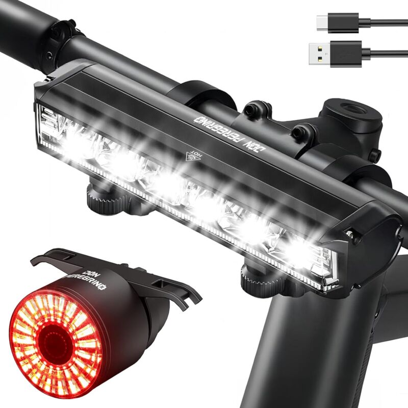 foto del prodotto luce anteriore e posteriore per bici in alluminio 1800 80 lumen, 5 6 modalit , ip65 impermeabile, lampada per bici ricaricabile usb c luce