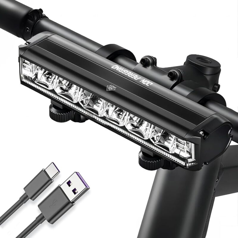 foto del prodotto luce anteriore per bici in alluminio 1800 lumen 5 modalit con luce di avvertimento diurna, impermeabile ip65, ricaricabile tramite usb c, doppie