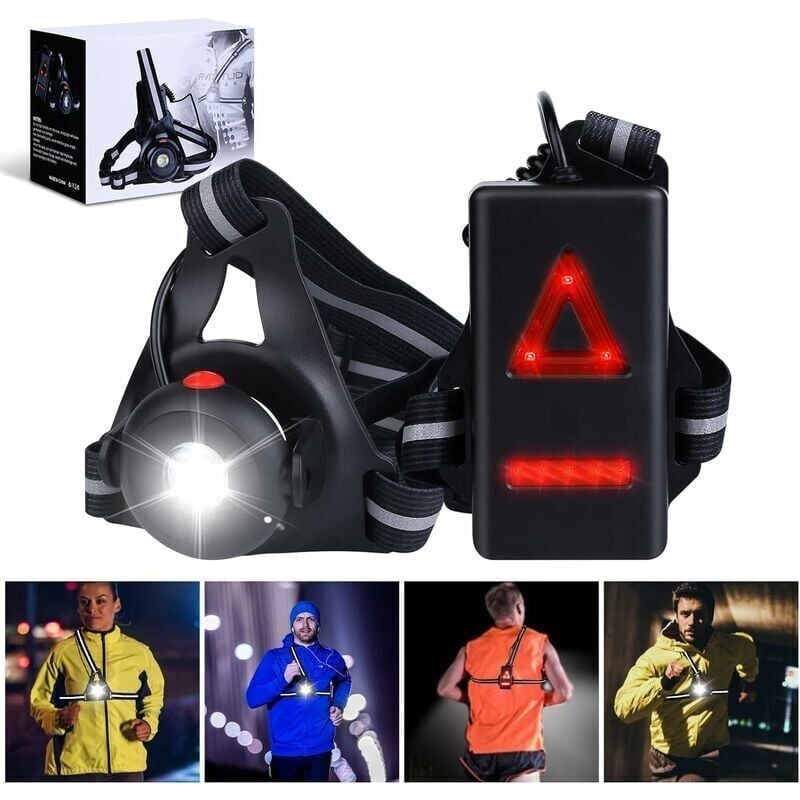 foto del prodotto luce da corsa impermeabile ipx6, 3 modalit e luce da corsa regolabile a 45 per la corsa e il jogging di notte e al mattino presto, per jogging,