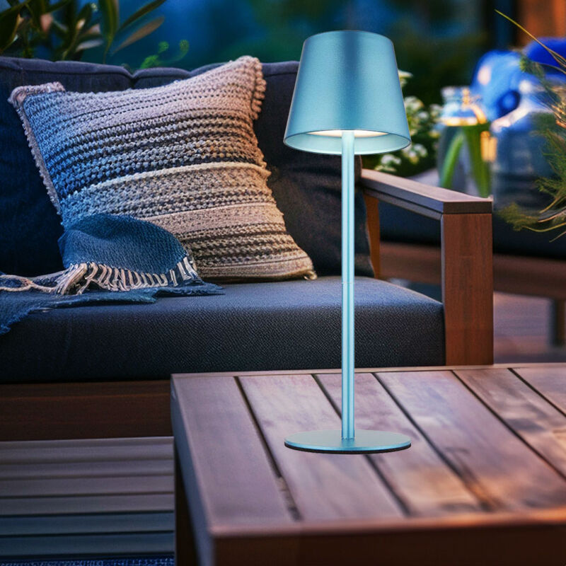 foto del prodotto luce da esterno lampada da tavolo ricaricabile touch dimmer bottle top cct, blu, usb c, led 3w 200lm bianco caldo freddo, dxh 11,5x35,5 cm