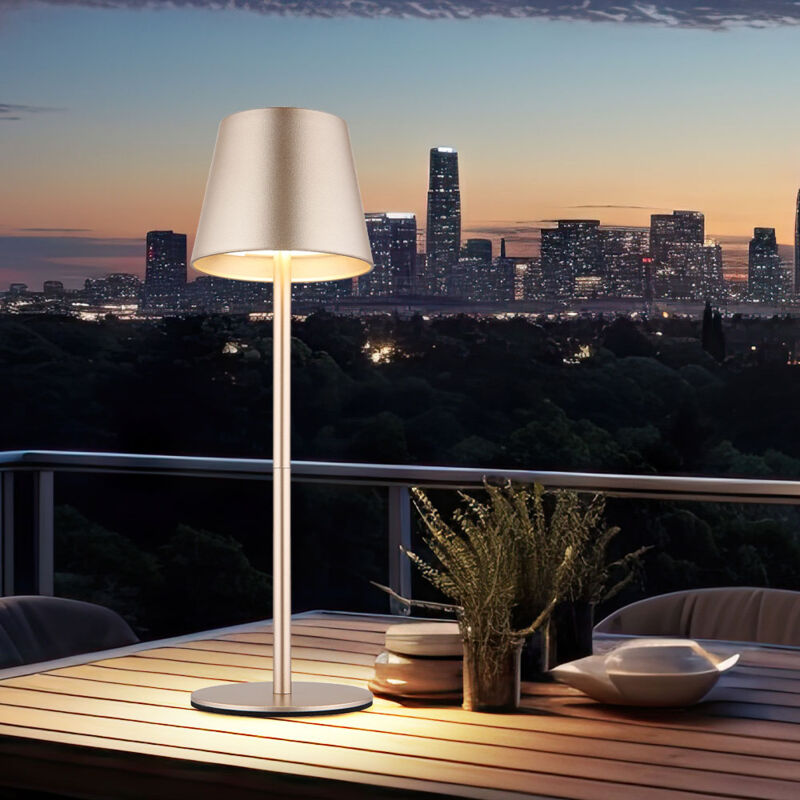 foto del prodotto luce da esterno lampada da tavolo ricaricabile touch dimmer bottle top cct, champagne, usb c, led 3w 200lm bianco caldo freddo, dxh 11,5x35,5 cm