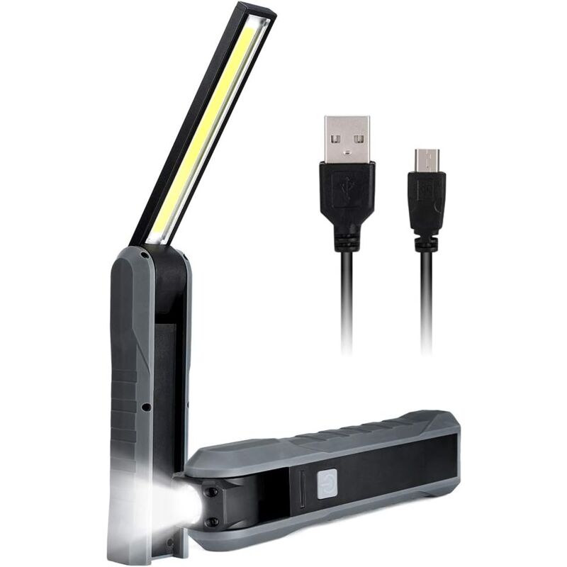 foto del prodotto luce da lavoro a led, torcia elettrica, ricaricabile tramite usb, lampada da officina cob, batteria con gancio, base magnetica, luci di ispezione per