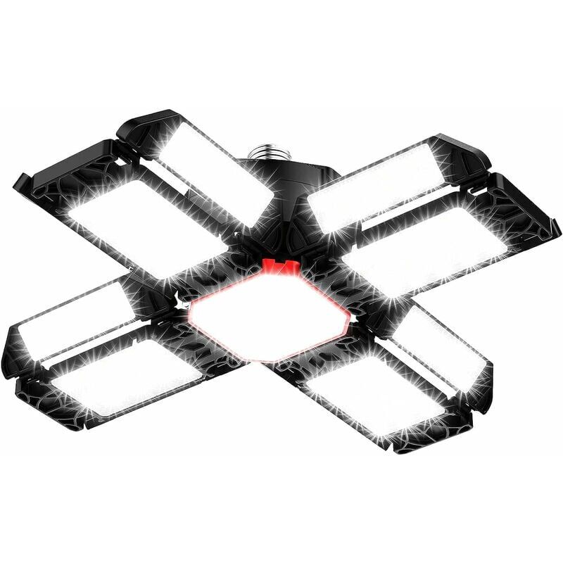 foto del prodotto luce da officina a led da 200 w, illuminazione da garage, 1 pezzo, 6500 k, luce da soffitto deformabile con 12 pannelli regolabili, e26 e27, luce per