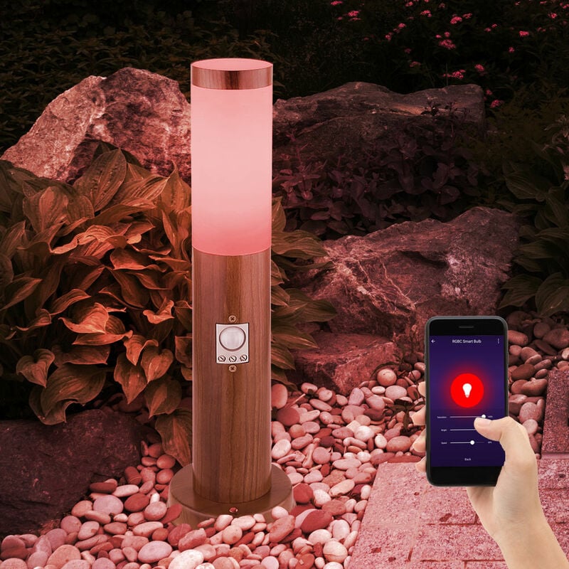 foto del prodotto luce da piedistallo con rilevatore di movimento luce da bitta per esterni in acciaio inox, controllo tramite app, smart rgb led 10w 806lm, dxh 7,6 x