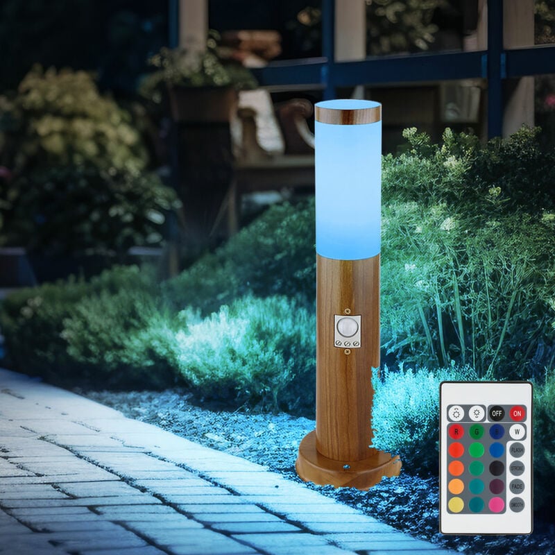 foto del prodotto luce da piedistallo con rilevatore di movimento luce da bitta per esterni in acciaio inox, telecomando dimmerabile, led rgb 8,5w 806lm bianco caldo,