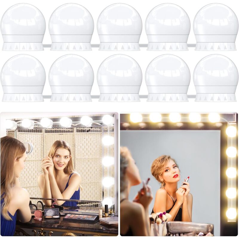 foto del prodotto luce da specchio, kit di luci led hollywood con 10 lampadine, cavi perfettamente nascosti, 3 colori e 10 intensit , luce da specchio usb per tavolo