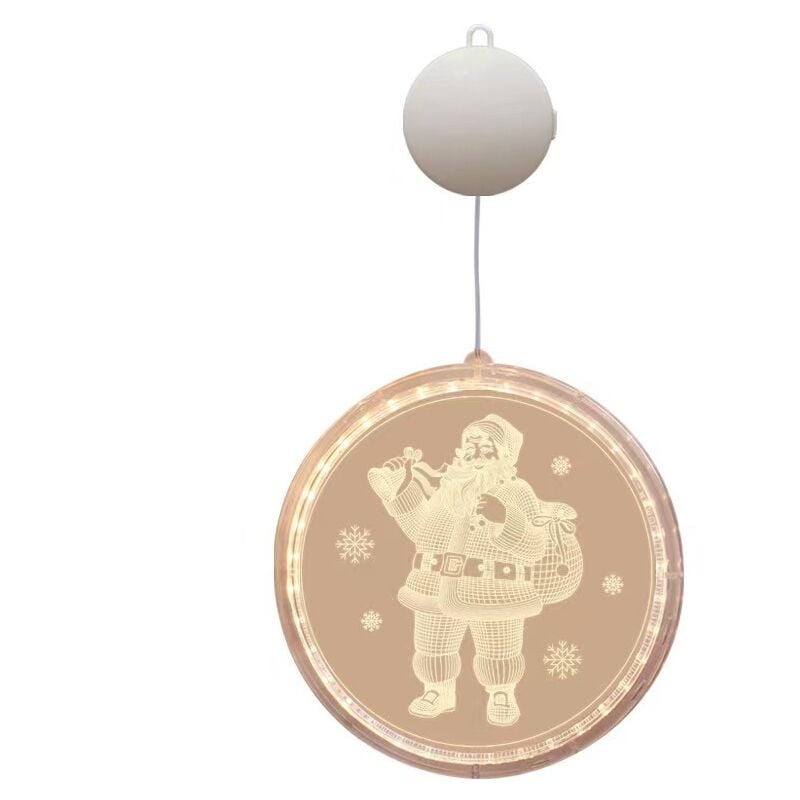 foto del prodotto luce decorativa natalizia per finestre, luci natalizie a led sullo sfondo, luci a corda per finestre interne ed esterne, bianco caldo babbo natale 