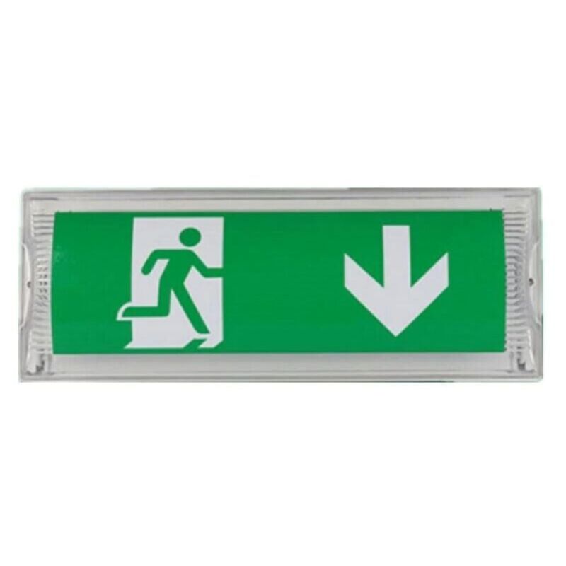 foto del prodotto luce di emergenza a led, con batteria di backup fino a 3 ore, classe di protezione ip 65, segnale di uscita emergenza, segnale luminoso, illuminato,