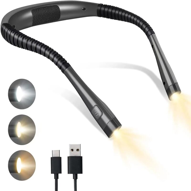 foto del prodotto luce di lettura a led da collo, ideale per leggere ovunque, 3 colori, 6 livelli di luminosit , bracci pieghevoli, ricaricabile