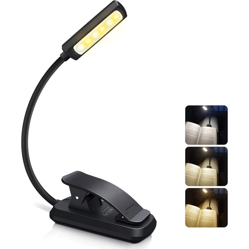 foto del prodotto luce di lettura a led, lampada di lettura ricaricabile 6 led bianco freddo giallo caldo 3 modalit di luminosit , luce di lettura flessibile a 360 