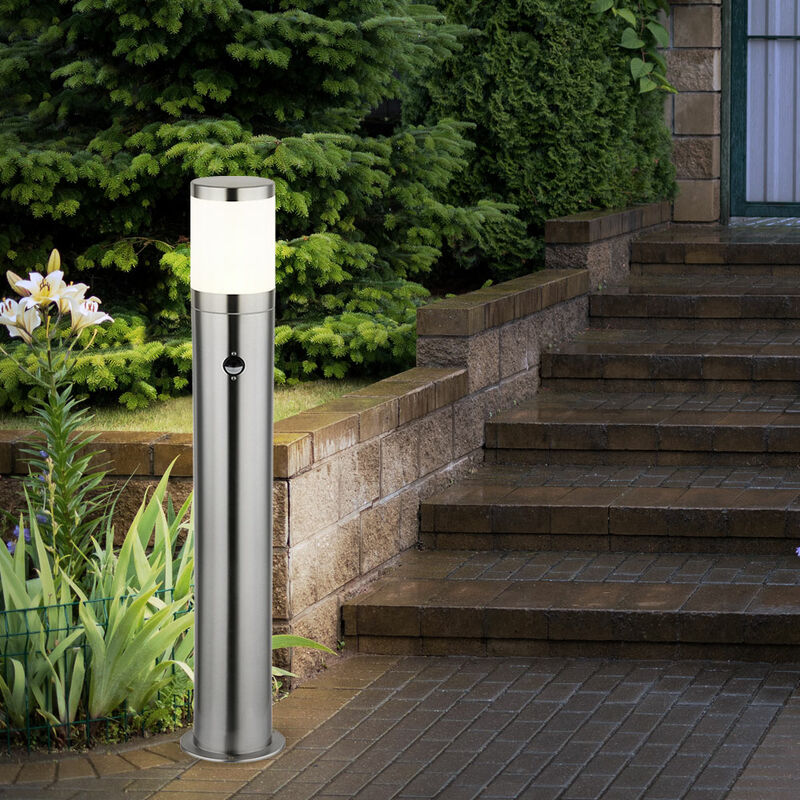 foto del prodotto luce di percorso a led con rilevatore di movimento luci da esterno giardino lampada da terra rilevatore di movimento, acciaio inox argento, 1x e27